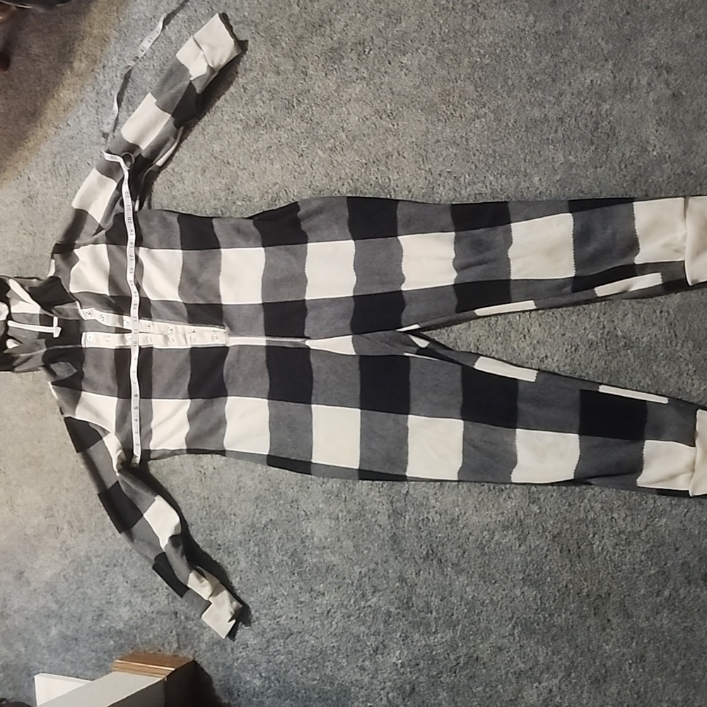 Old Navy plaid size medium fleece hooded onesie